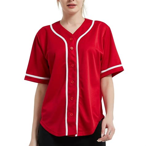 Toptie - TOPTIE Women Baseball Jersey Hip Hop Hipster Button Down Baseball T Shirt-Red White-2XL ...