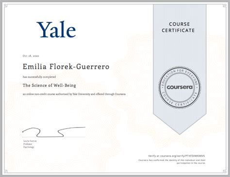 Certificate Coursera Yale The Science Of Well Being