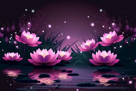 Group Of Pink And Light Purple Lotus Flowers Floating On A Pond Aigen