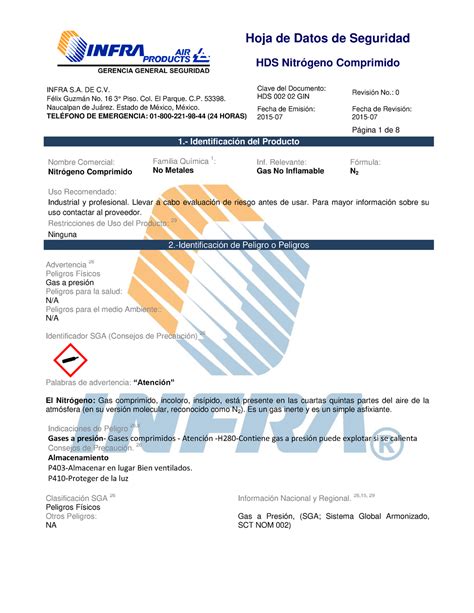 Nitrogeno I Seguridad Industrial Hoja De Datos De Seguridad HDS