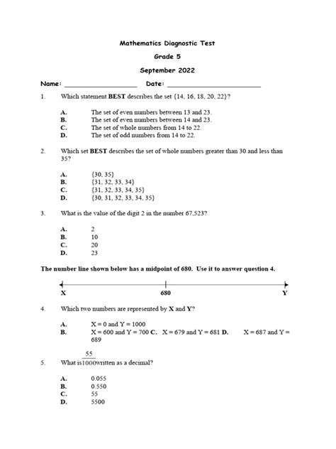 Grade 5 Mathematics Diagnostic Test Form 2022 Pdf