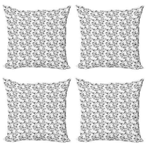 Floral Throw Pillow Cushion Case Pack Of 4 Uncolored Summer Flowers With Stems Peduncle And