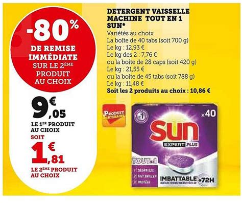 Promo Détergent Vaisselle Machine Tout En 1 Sun chez Super U