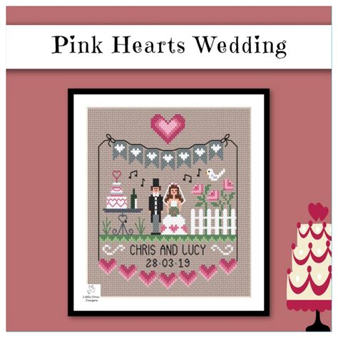 Pink Hearts Wedding Sampler Cross Stitch PDF Chart INSTANT | Etsy