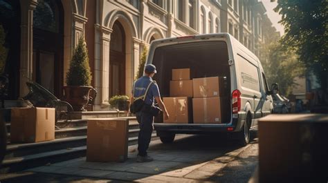 Premium Photo Generative Ai Courier Delivering Goods To A Business