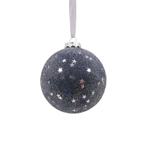 Pewter Beaded Shatterproof Christmas Tree Bauble 90mm Homebase