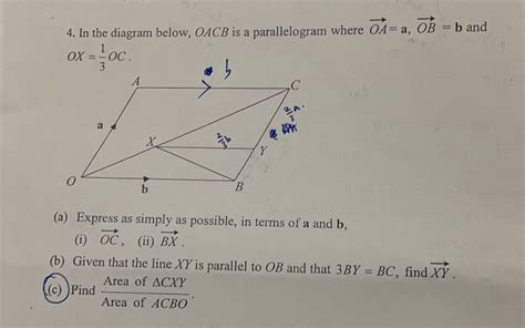 Solved 4 In The Diagram Below OACB Is A Parallelogram Where Vector