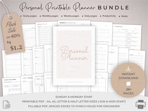 Printable Planner Personal Planner Bundle Daily Weekly - Etsy