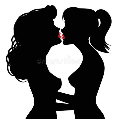 Lesbians Kiss Iridescent Silhouettes Of Two Women Kissing Each Other