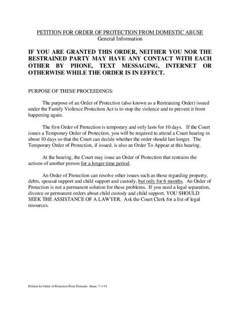 fillable  petition  order  protection  fax email