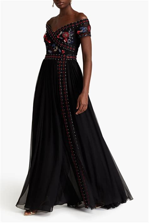 Zuhair Murad Off The Shoulder Embellished Silk Blend Tulle And Chiffon