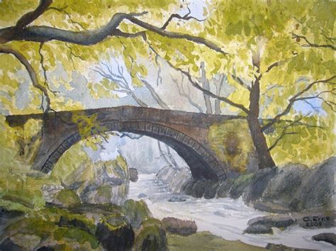 Alte Steinbrücke Aquarell Landschaft Sommer Brücke von Gabriele