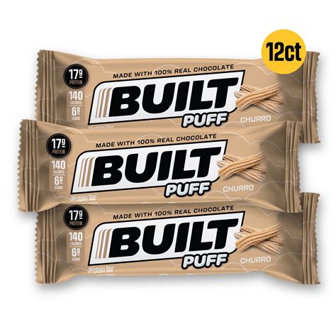 Built Puff Protein Bar Collagen Gluten Free Low Sugar Churro 12 Ct Box