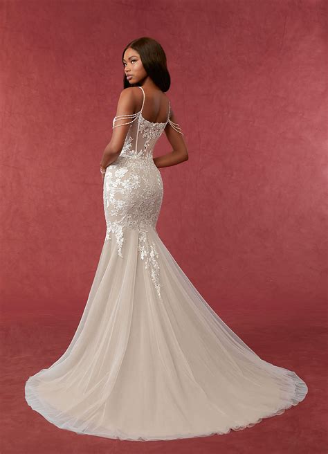 Diamond White Nude Azazie Denise Mermaid Sequins Tulle Chapel Train