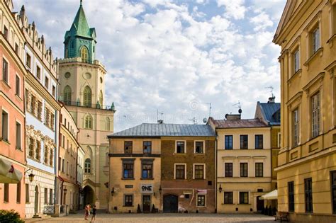 Люблин, Польша, старая главная площадь городка Редакционное Стоковое ...