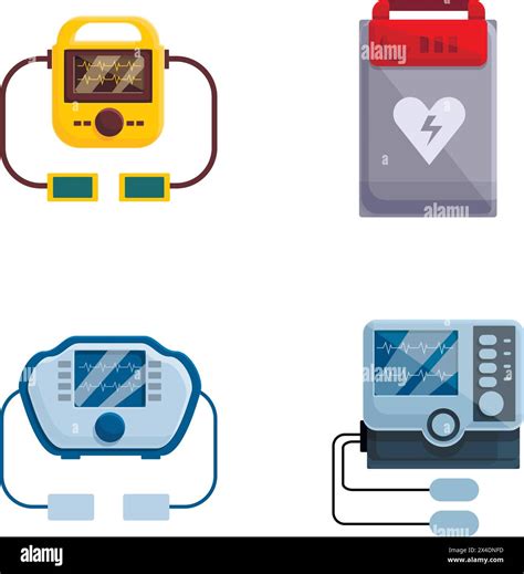 Defibrillator Icons Set Cartoon Vector Automated External