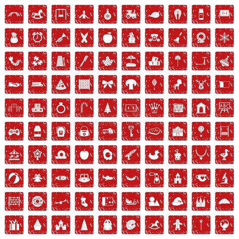 100 Nursery School Icons Set Grunge Red Stock Vector - Illustration of ...