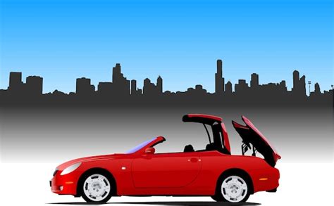 Premium Vector Red Car Cabriolet On The Road Vector 3d Hand Drawn