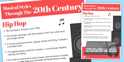 Musical Styles Through The 20th Century Hip Hop Information Poster