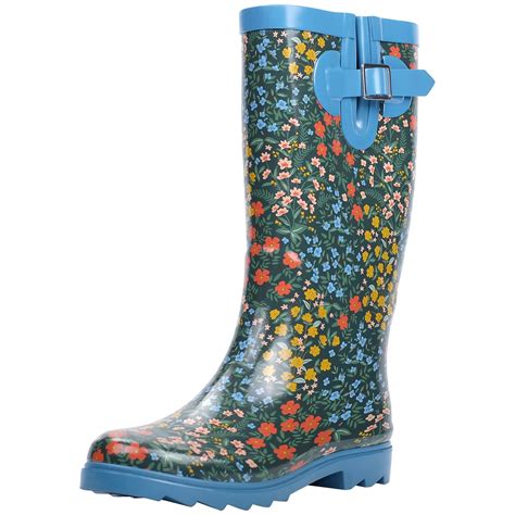 Landchief Rain Boots For Women Ladies Tall Waterproof Rubber Boots For Garden Size 7 Daisy