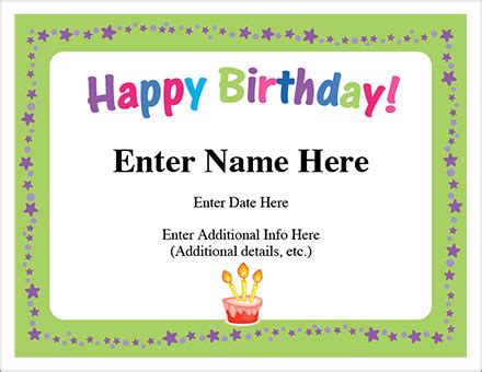 Happy Birthday Stars Certificate - Free Award Certificates