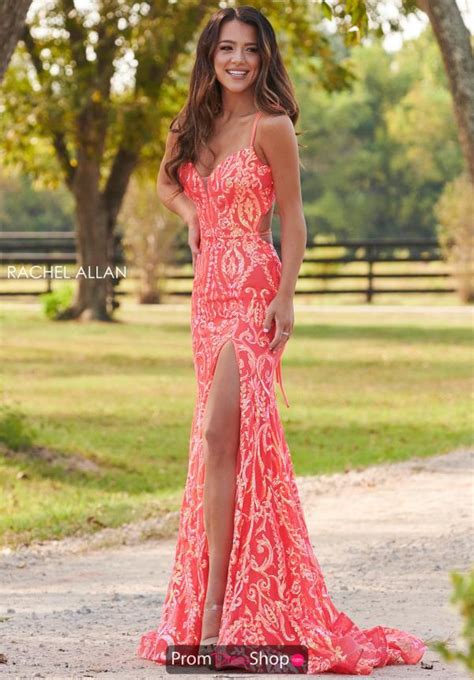 Rachel Allan Dress 7147 Neon Prom Dresses Coral