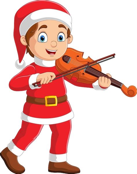 Menino De Desenho Animado Roupas Vermelhas De Papai Noel Tocando