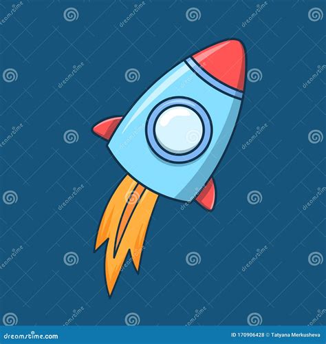 Cartoon Rocket, Starship. Flat Vector Illustration on Blue Background ...