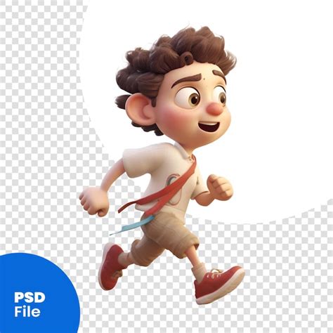 Render 3d de un niño pequeño corriendo aislado en una plantilla psd de