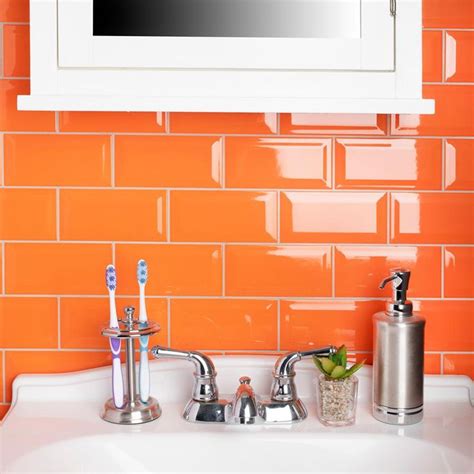 Merola Tile Park Slope Beveled Tangerine Orange 3 In X 6 In Ceramic Subway Wall Tile 19 18 Sq