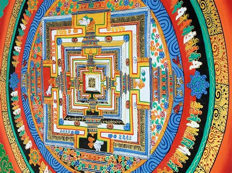 Gro Es Kalachakra Mandala Thangka Mit Brokatrahmen