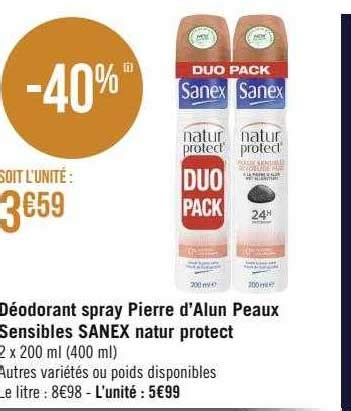 Promo Déodorant Spray Pierre D alun Peaux Sensibles Sanex Natur Protect