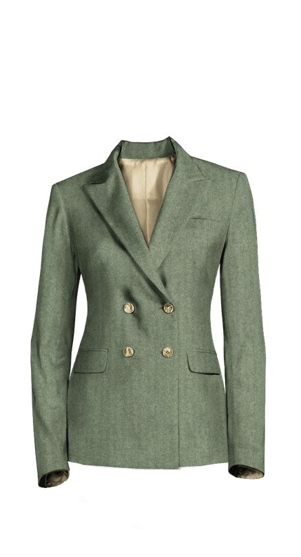 Light Green Double Breasted Herringbone Tweed Woman Suit Sumissura