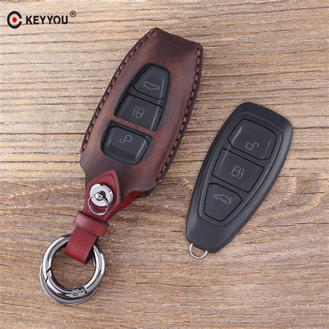 KEYYOU Llavero De Cuero Con 3 Botones Para Coche Funda De Llave Fob