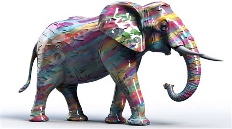 Colorful Elephant With Its Trunks Painted With A Wide Range Of Colors