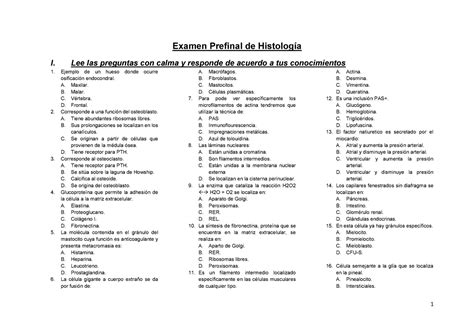 Preguntas Examen Prefinal De Histolog A I