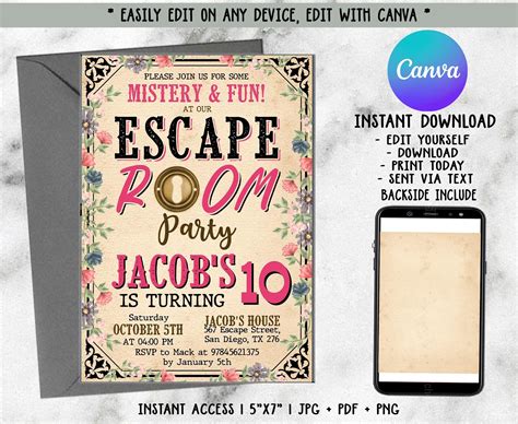 Escape Room Birthday Invitation Girls Escape Room Mystery Etsy