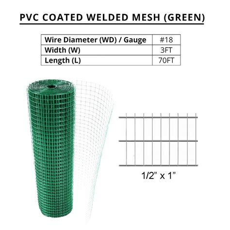 PVC Coated Welded Mesh 1 X 1 2 X 18G WD X 3 W X 70 L GREEN