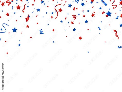 Usa Banner Red And Blue Celebration Confetti And Stars Falling On