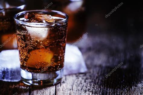 Alcoholic Cocktail Bourbon Cola With Whiskey And Ice Cubes Stock