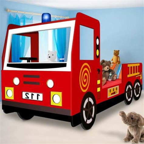 Lit Pour Enfant 90 Cm En Bois Design Camion De Pompiers