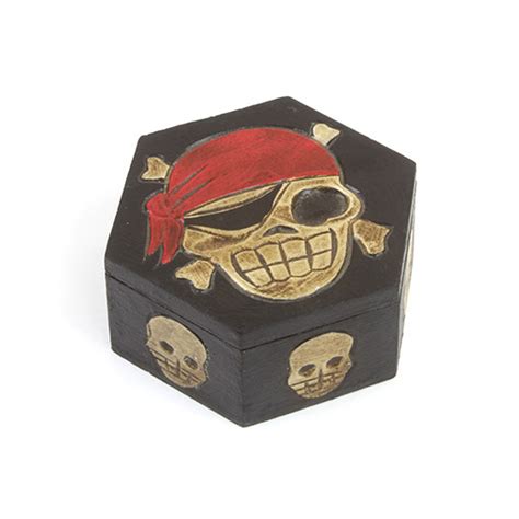 Small Pirate Skull Wooden Box Siesta Uk