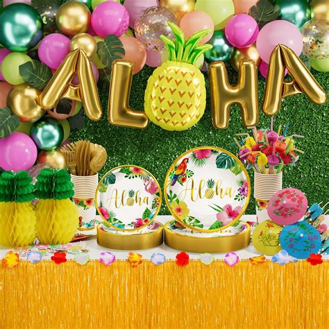 Tiblue Hawaiian Luau Birthday Party Decorations 329pcs Tropical Aloha Party Supplies