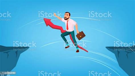 Businessman Jump Through Gap Between Cliff Vector Stock Illustration