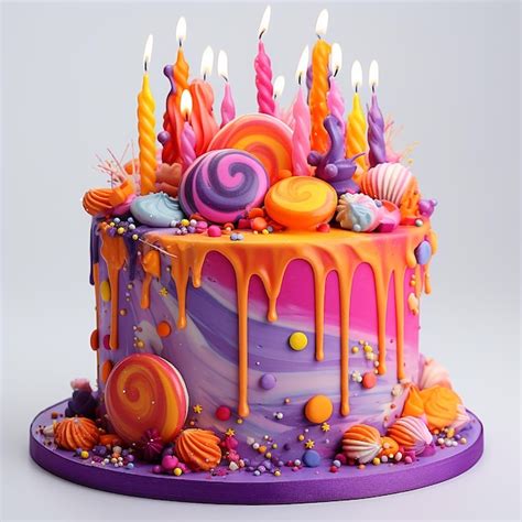 Premium Ai Image Colorful Birthday Cake With Sprinkles And Candles