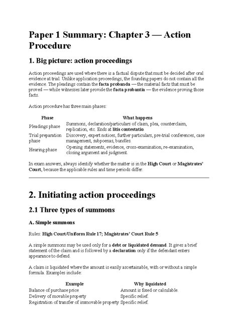 Paper 1 Summary: Chapter 3 Action Procedure Overview and Key Concepts