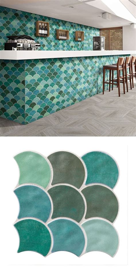 Achilles Teal Mix Tiles Walls And Floors Fish Scale Tile White