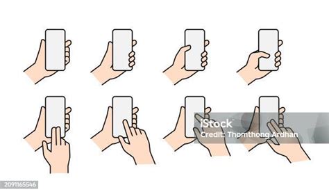 Hands Holding Mobile Phones Set Flat Vector Illustration Isolated On