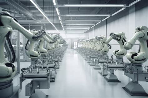 Group Of Robots Working Together In A Factory Generative Ai Stock