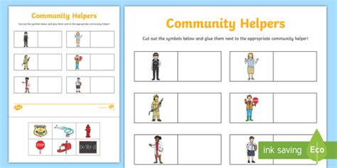 Community Helpers Symbols Cut And Paste Worksheet